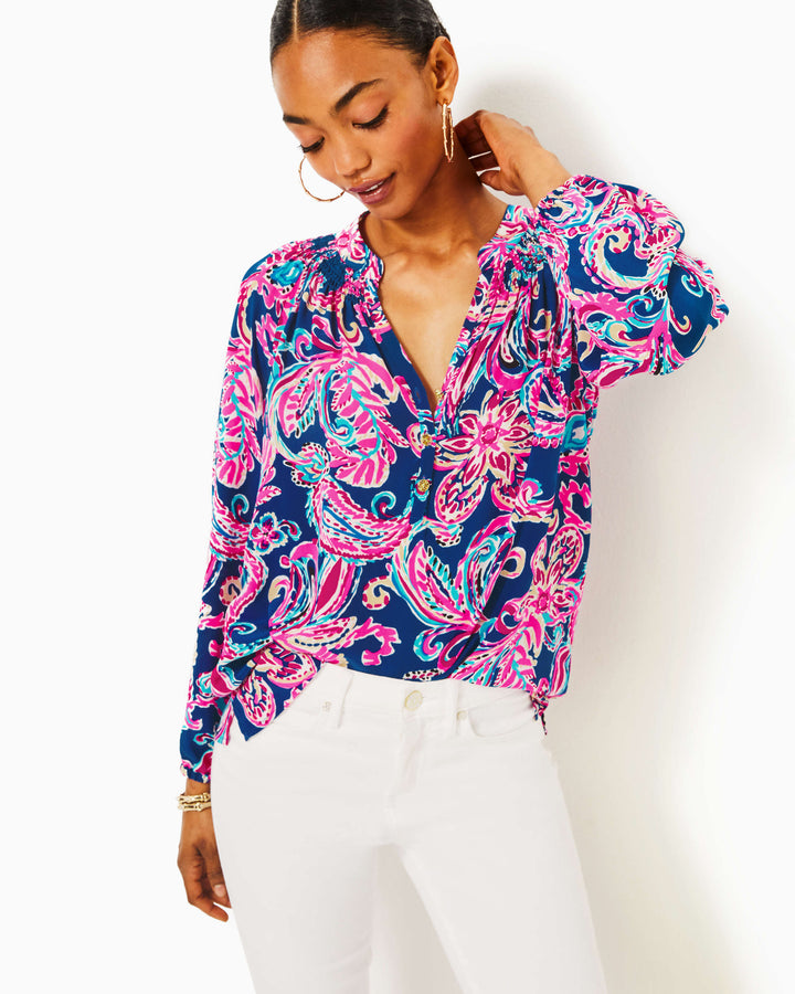 Elsa Silk Top-Multi Flitting About