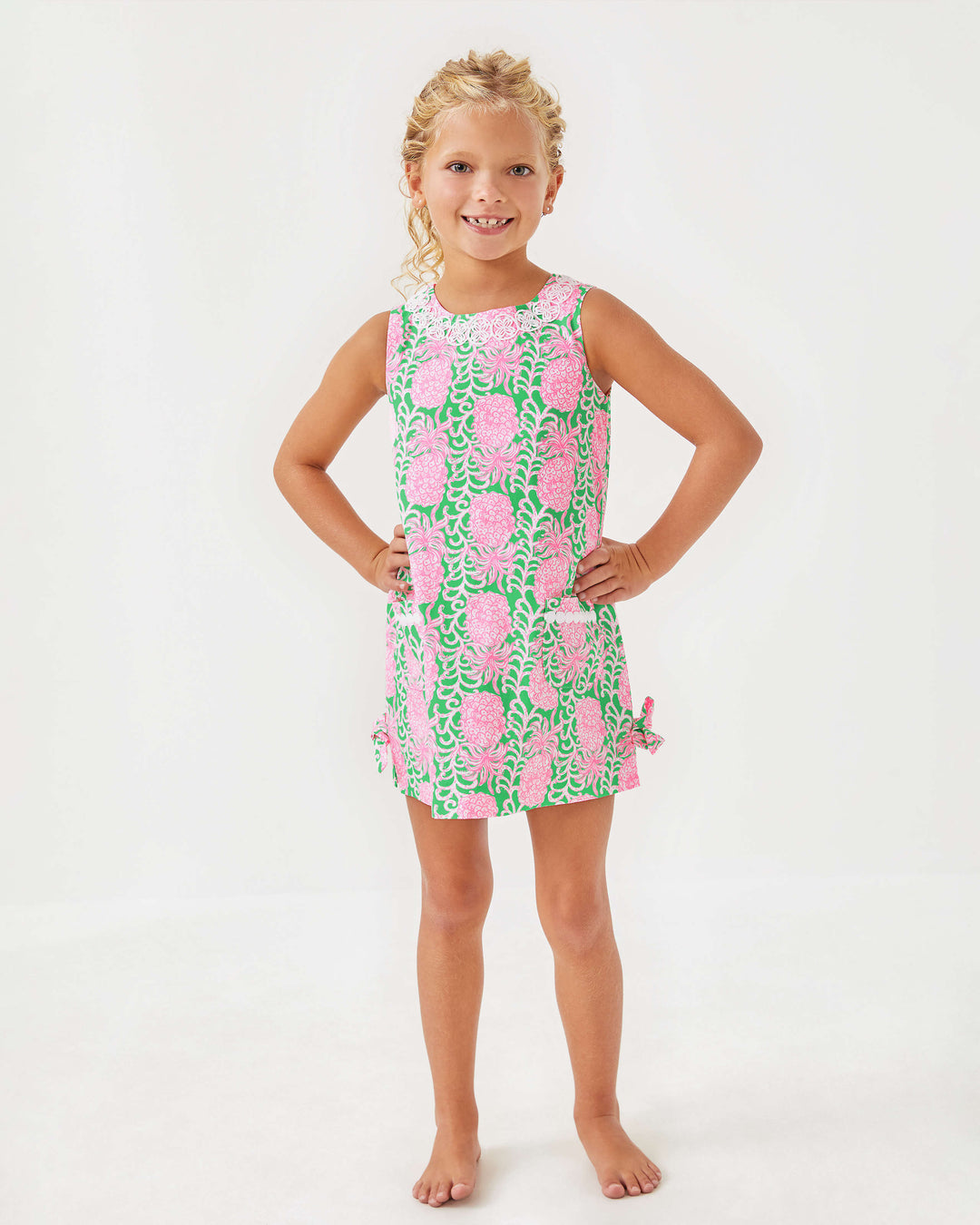 Girls Little Lilly Classic Shift Dress - Fauna Green Party Like A Pineapple