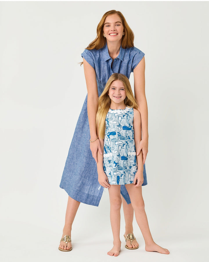 Little Lilly Classic Shift Dress - Nassau Blue Thar She Blows
