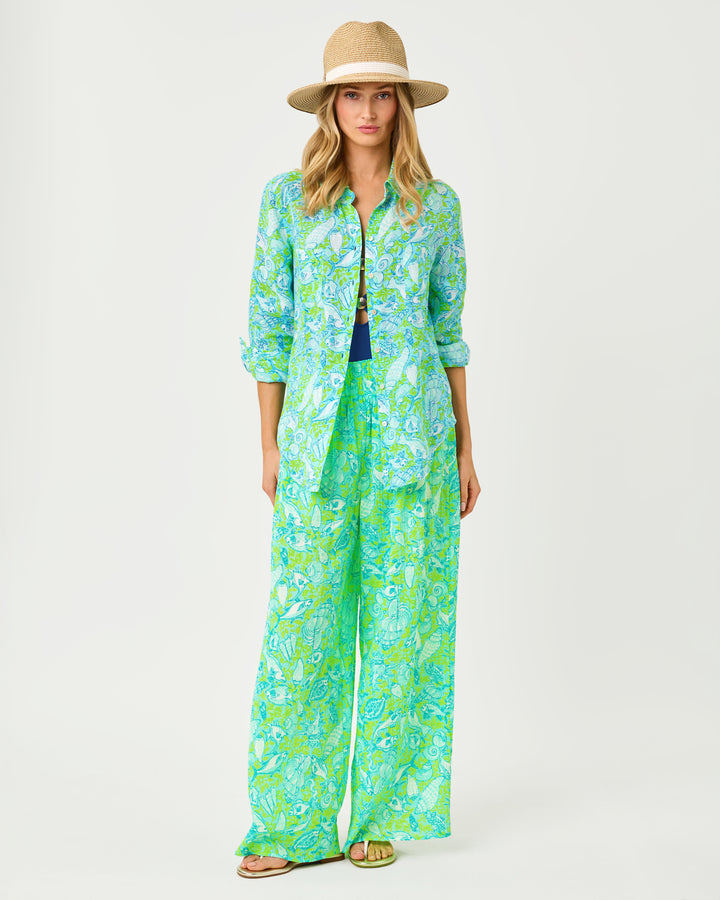 Sea View Linen Button Down Shirt - Day Dream Blue Throw Me A Line