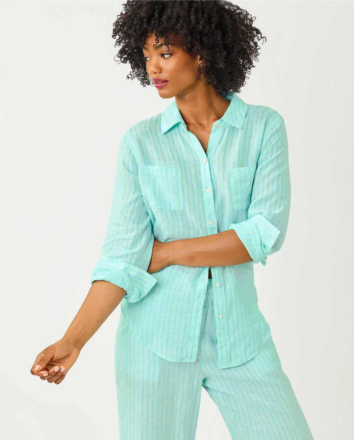 Sea View Button Down Top - Mint Condition X Capri Blue