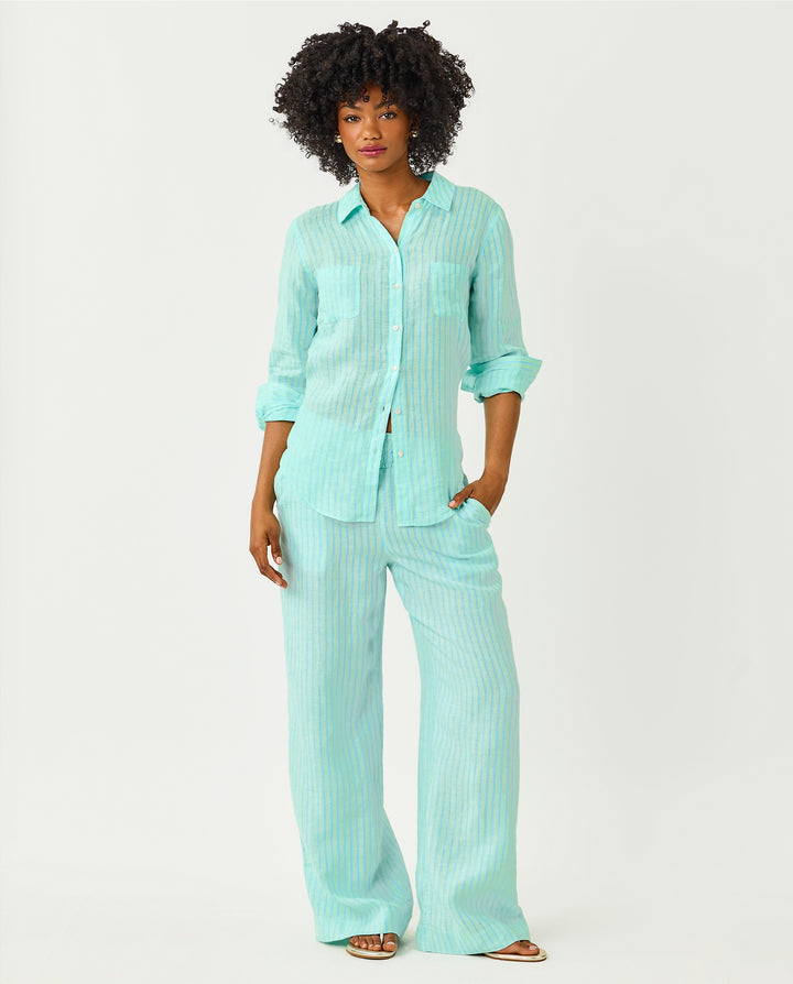 Sea View Button Down Top - Mint Condition X Capri Blue
