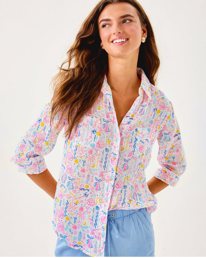 Sea View Linen Button Down Top