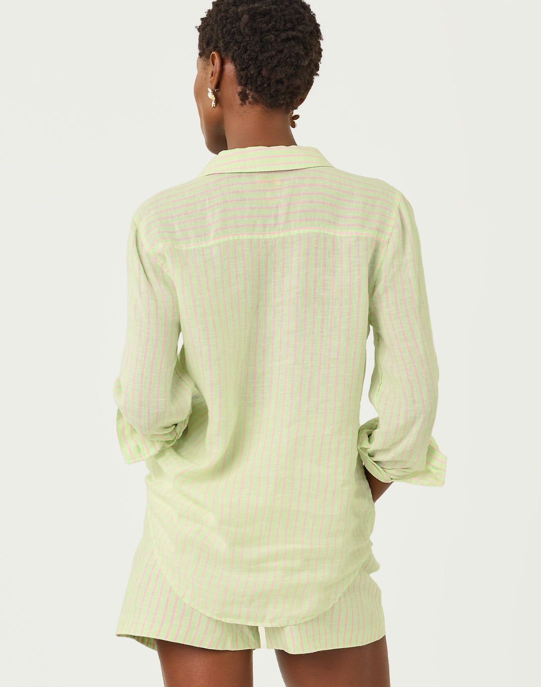 Sea View Button Down Top - Pistachio Macaron X Conch Shell Pink