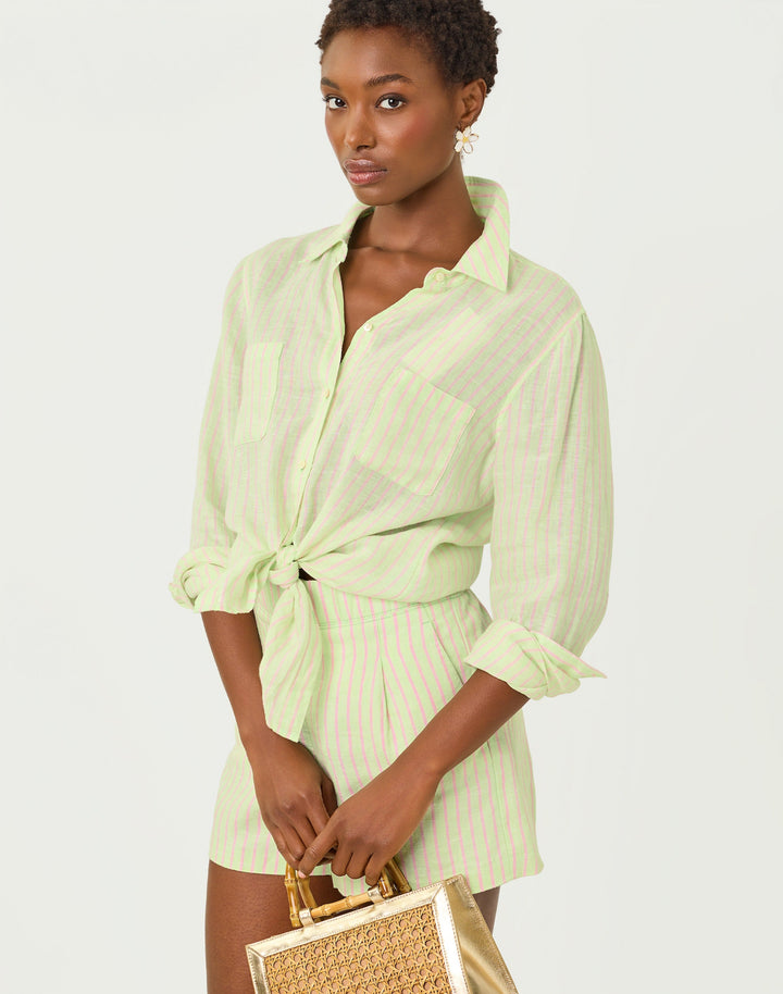 Sea View Button Down Top - Pistachio Macaron X Conch Shell Pink