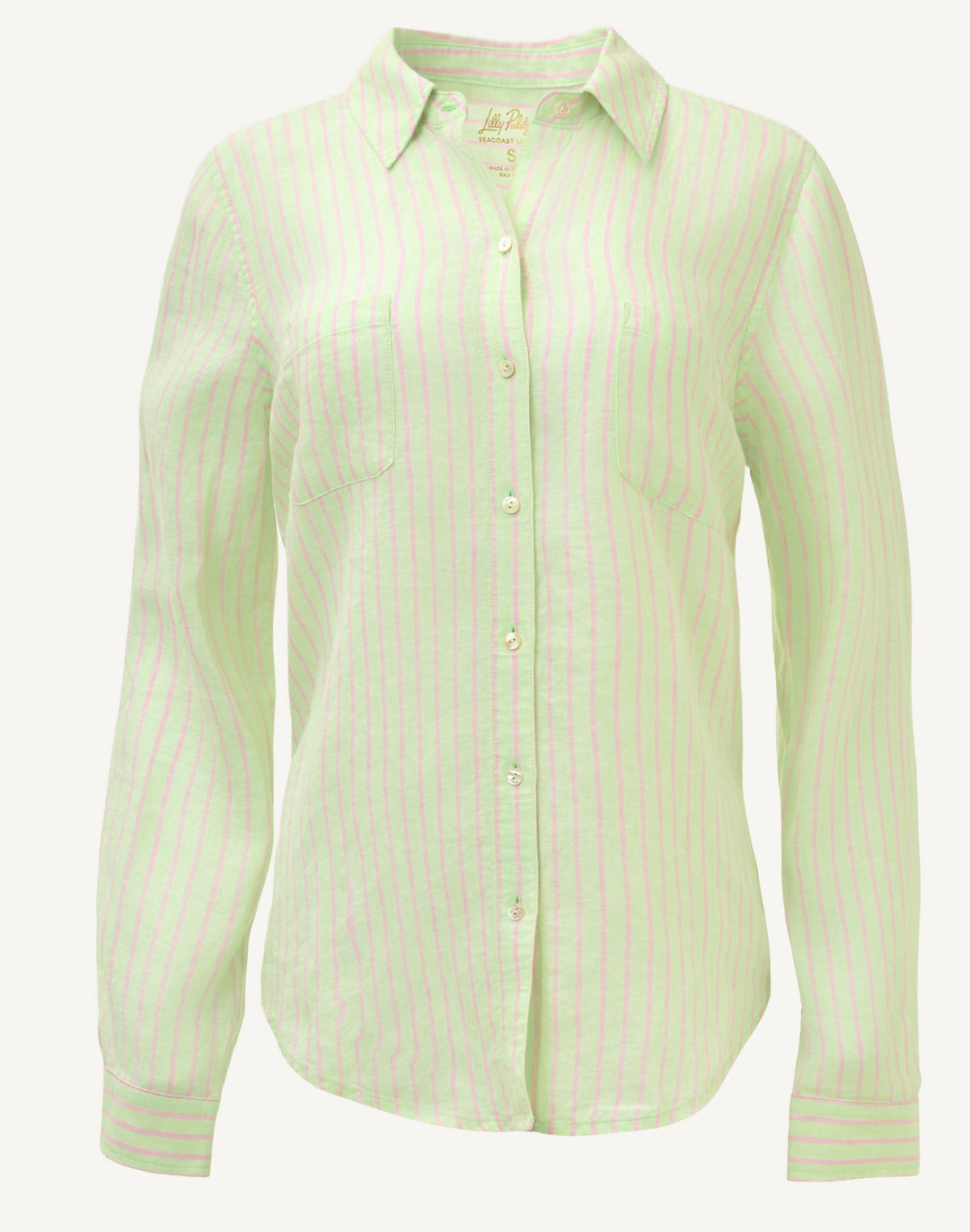 Sea View Button Down Top - Pistachio Macaron X Conch Shell Pink
