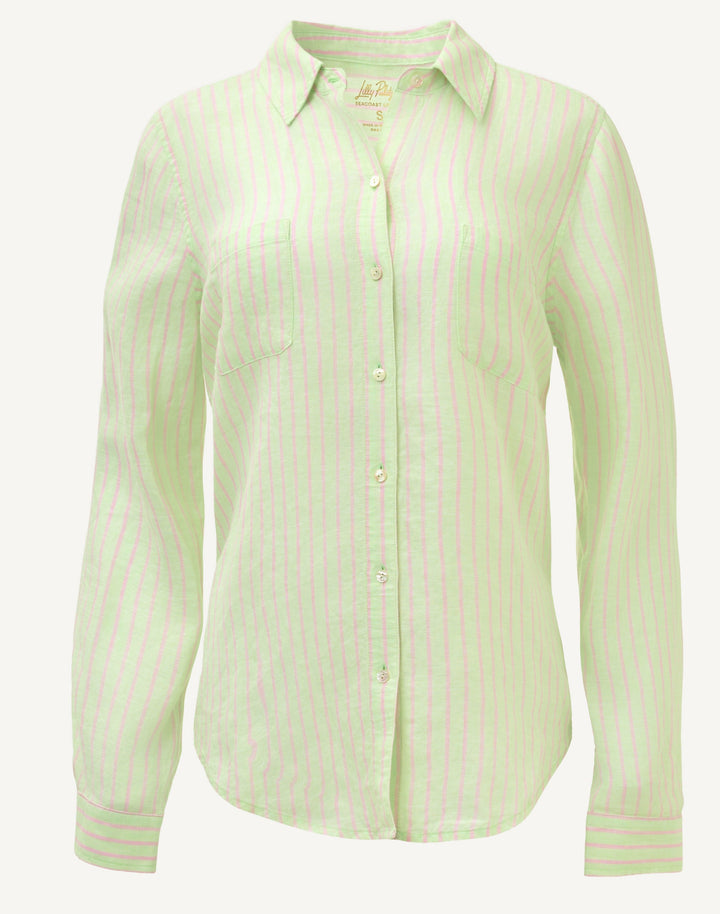 Sea View Button Down Top - Pistachio Macaron X Conch Shell Pink