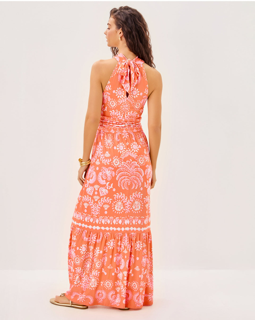 Montecito Halter Maxi Dress - Papaya Breezy Palm