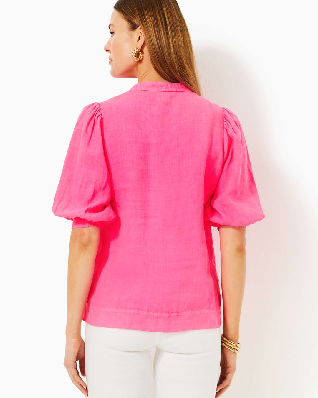 Mialeigh Elbow Sleeve Linen Top - Passion Fruit Pink