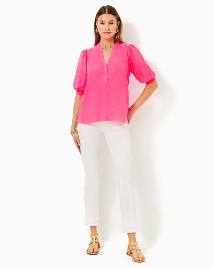 Mialeigh Elbow Sleeve Linen Top - Passion Fruit Pink