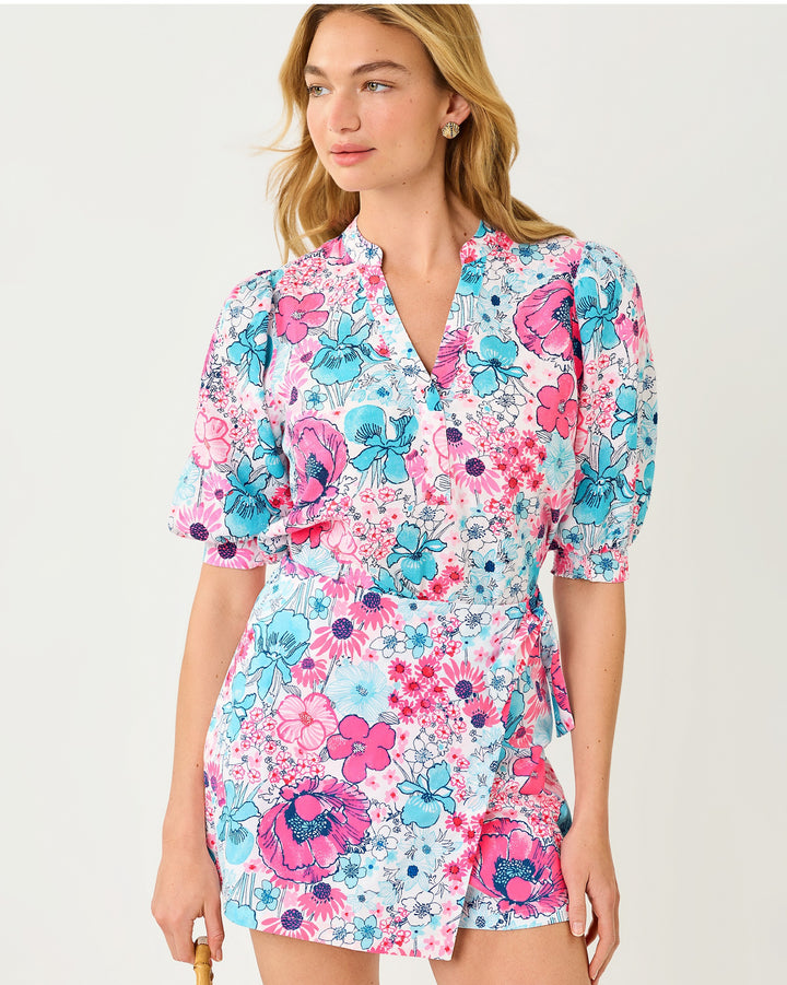 Mialeigh Elbow Sleeve Linen Top - Resort White In All Her Glory