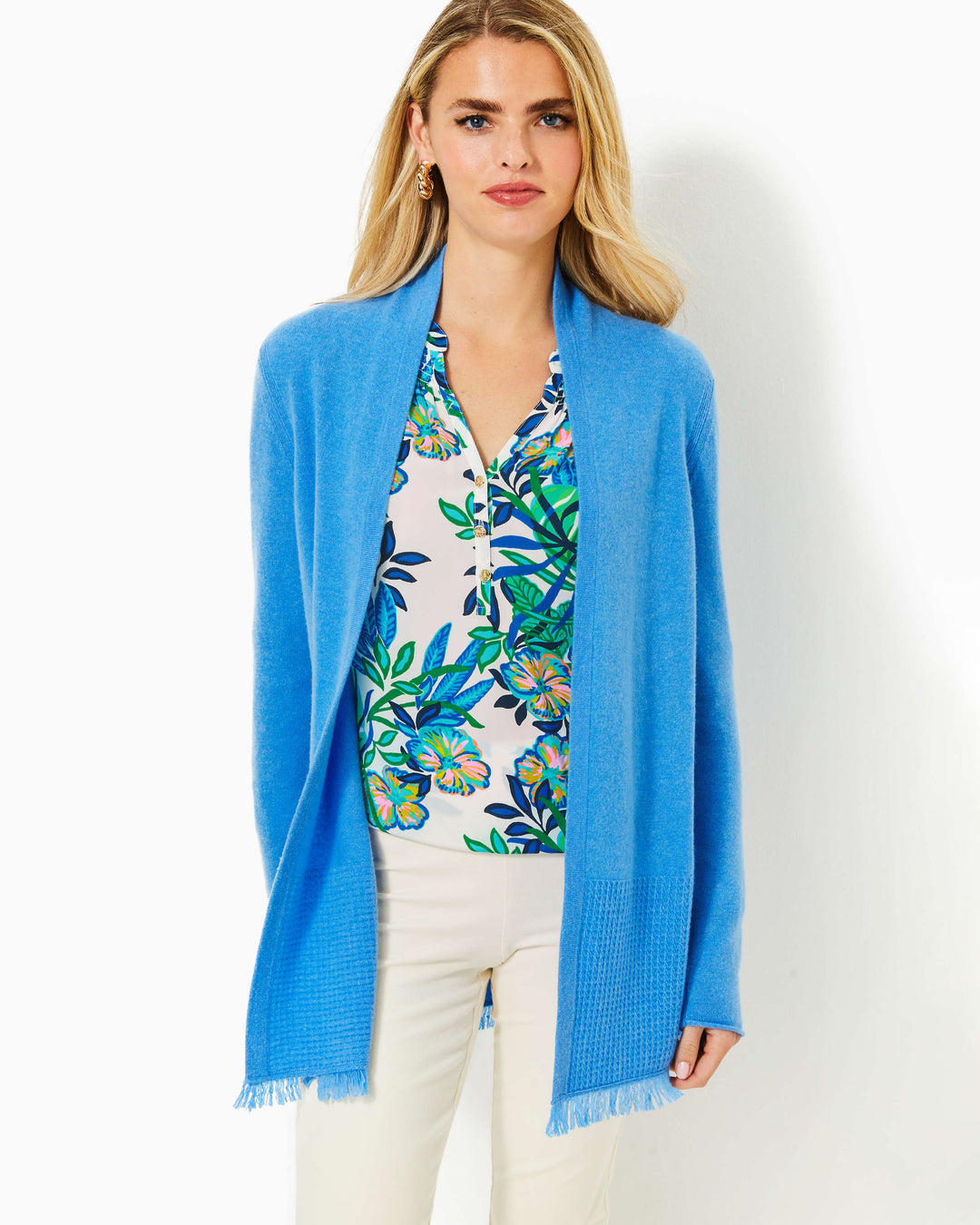 Noble Cashmere Cardigan - Heathered Blue Stream