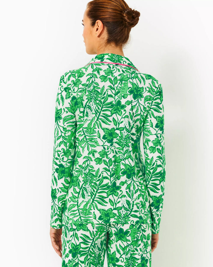 Pajama Knit Button-Up Top - Fiddle Leaf Green Lil Escape Plan