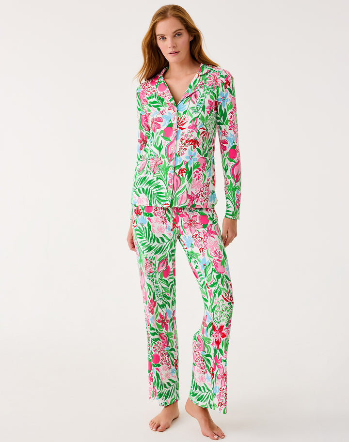 Pajama Knit Longsleeve Button-up Top - Multi Glowing Gardens