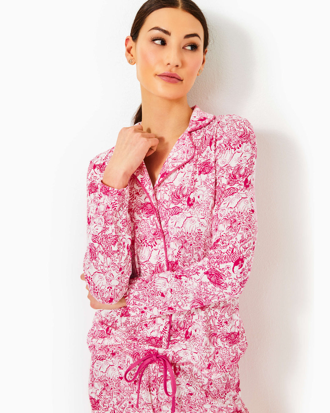 Pajama Knit Button-Up Top - Raspberry Rouge Animal Magnetism