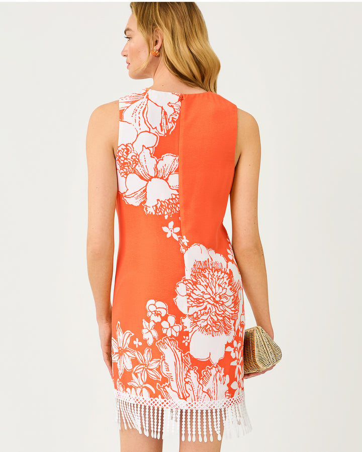 Aniya Fringe Shift Dress - Sunset Orange Budding Romance