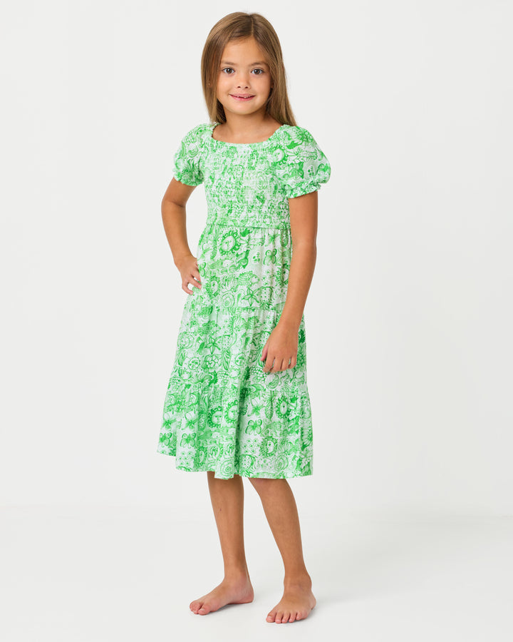 Girls Mini Jilly Sleeved Midi Dress - Putting Green Lil Fleur