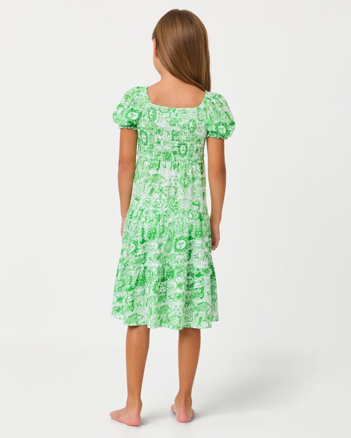 Girls Mini Jilly Sleeved Midi Dress - Putting Green Lil Fleur