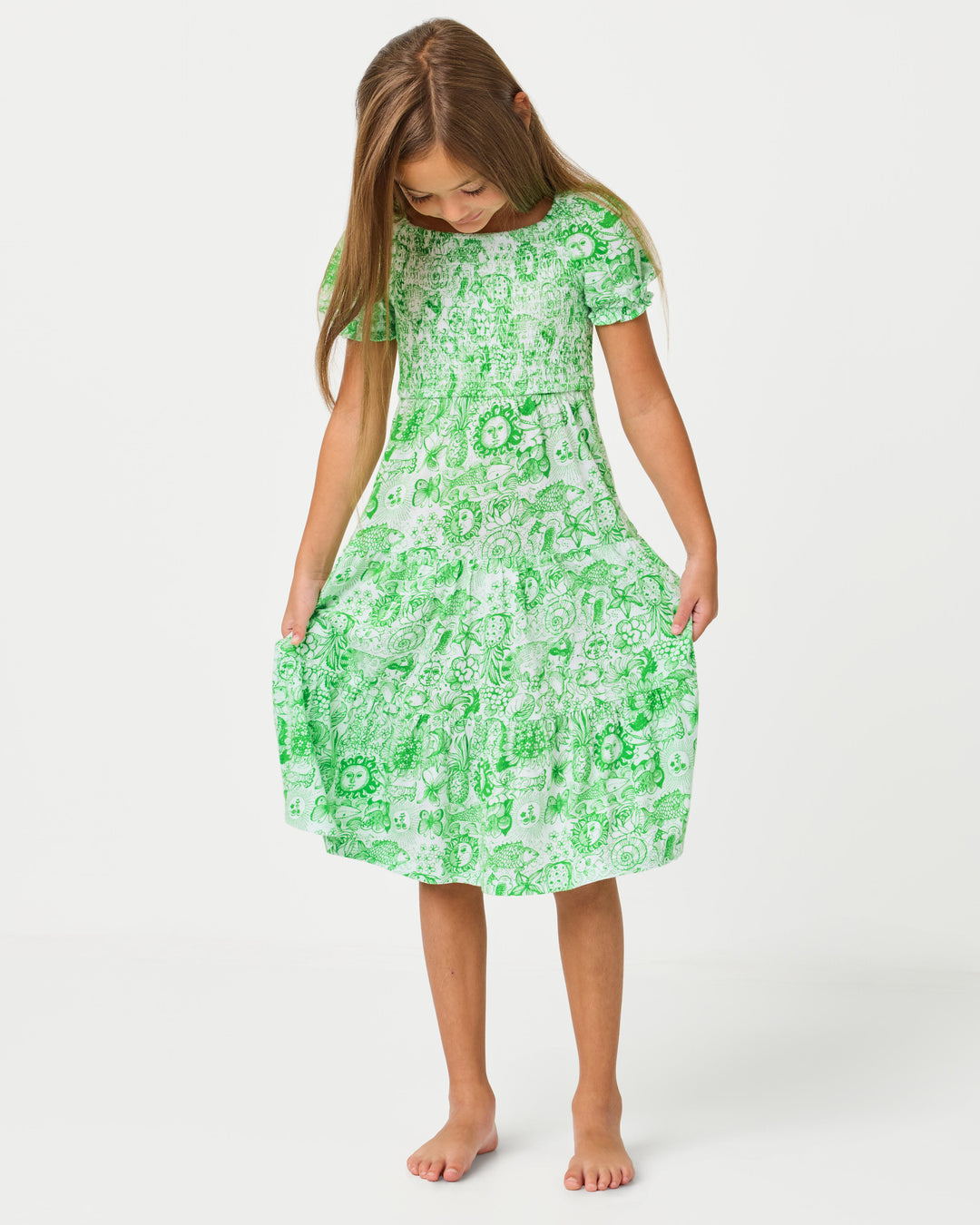 Girls Mini Jilly Sleeved Midi Dress - Putting Green Lil Fleur