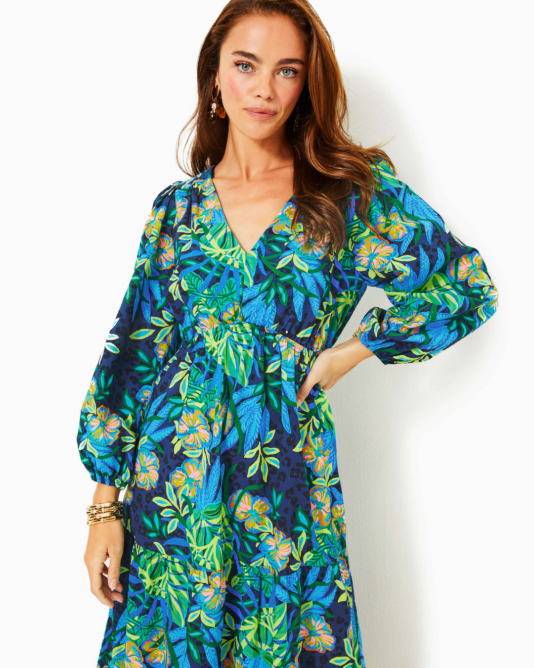 Deacon 3/4 Sleeve V-neck Maxi Dress