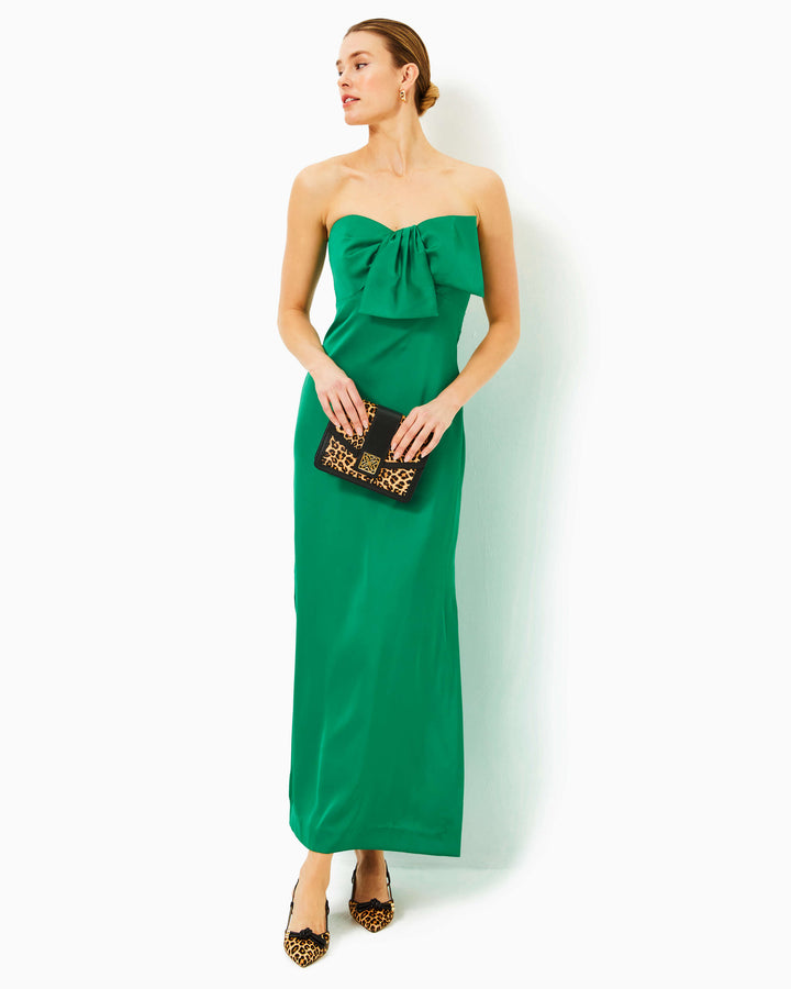 Carlynn Satin Maxi Bow Dress - Fiddle Leaf Green