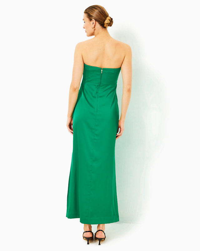 Carlynn Satin Maxi Bow Dress - Fiddle Leaf Green