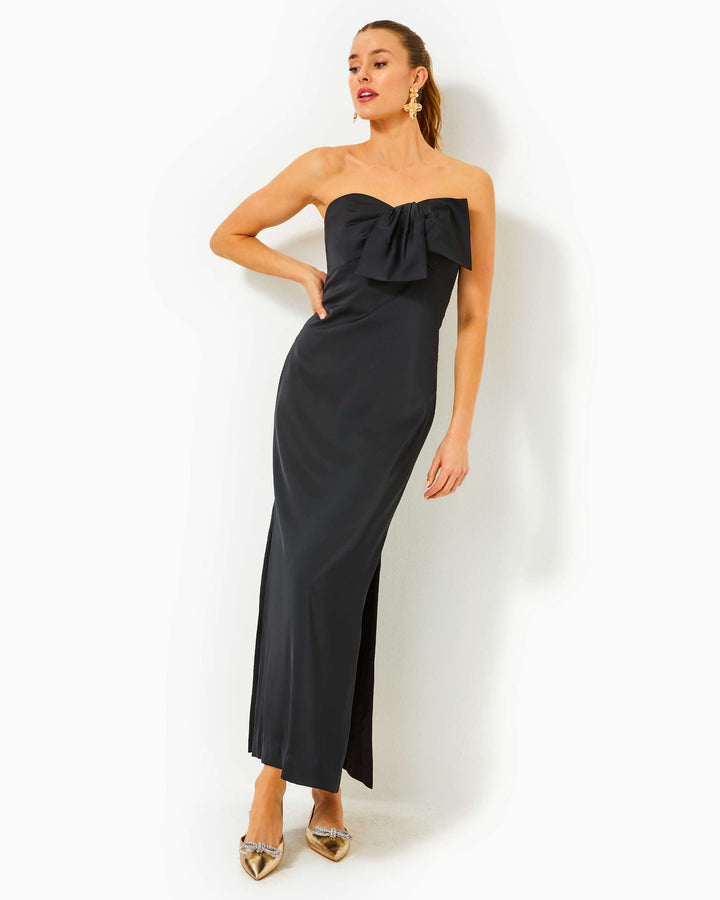 Carlynn Satin Maxi Bow Dress - Noir