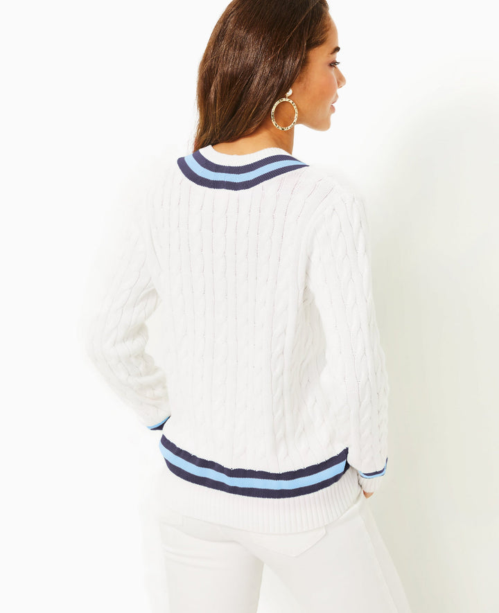 Brockton Cotton Sweater - Resort White x Bonaire Blue Tipping