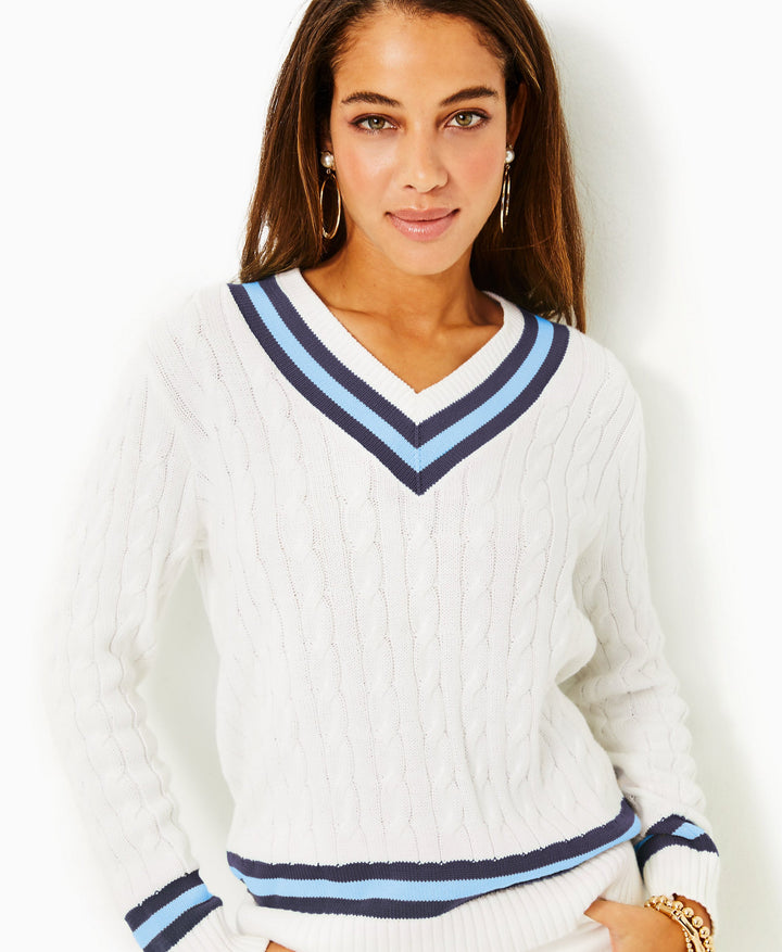 Brockton Cotton Sweater - Resort White x Bonaire Blue Tipping