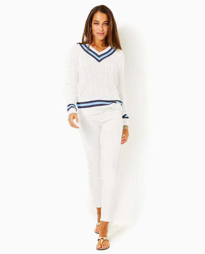 Brockton Cotton Sweater - Resort White x Bonaire Blue Tipping