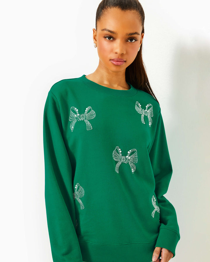 Ballad Long Sleeve Sweatshirt - Fiddle Leaf Green Bow Embellishment