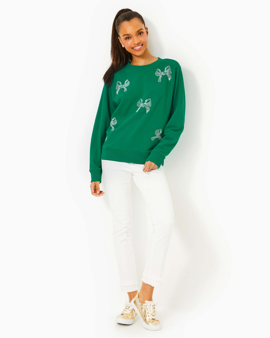 Ballad Long Sleeve Sweatshirt - Fiddle Leaf Green Bow Embellishment