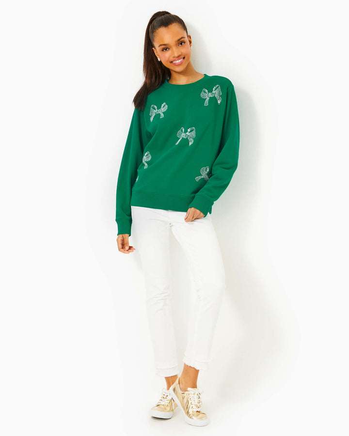 Ballad Long Sleeve Sweatshirt - Fiddle Leaf Green Bow Embellishment