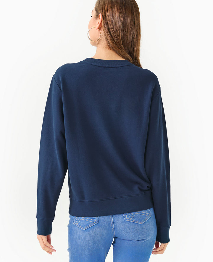 Ballad Cotton Sweatshirt - Low Tide Navy Holiday Elephant Embroidery