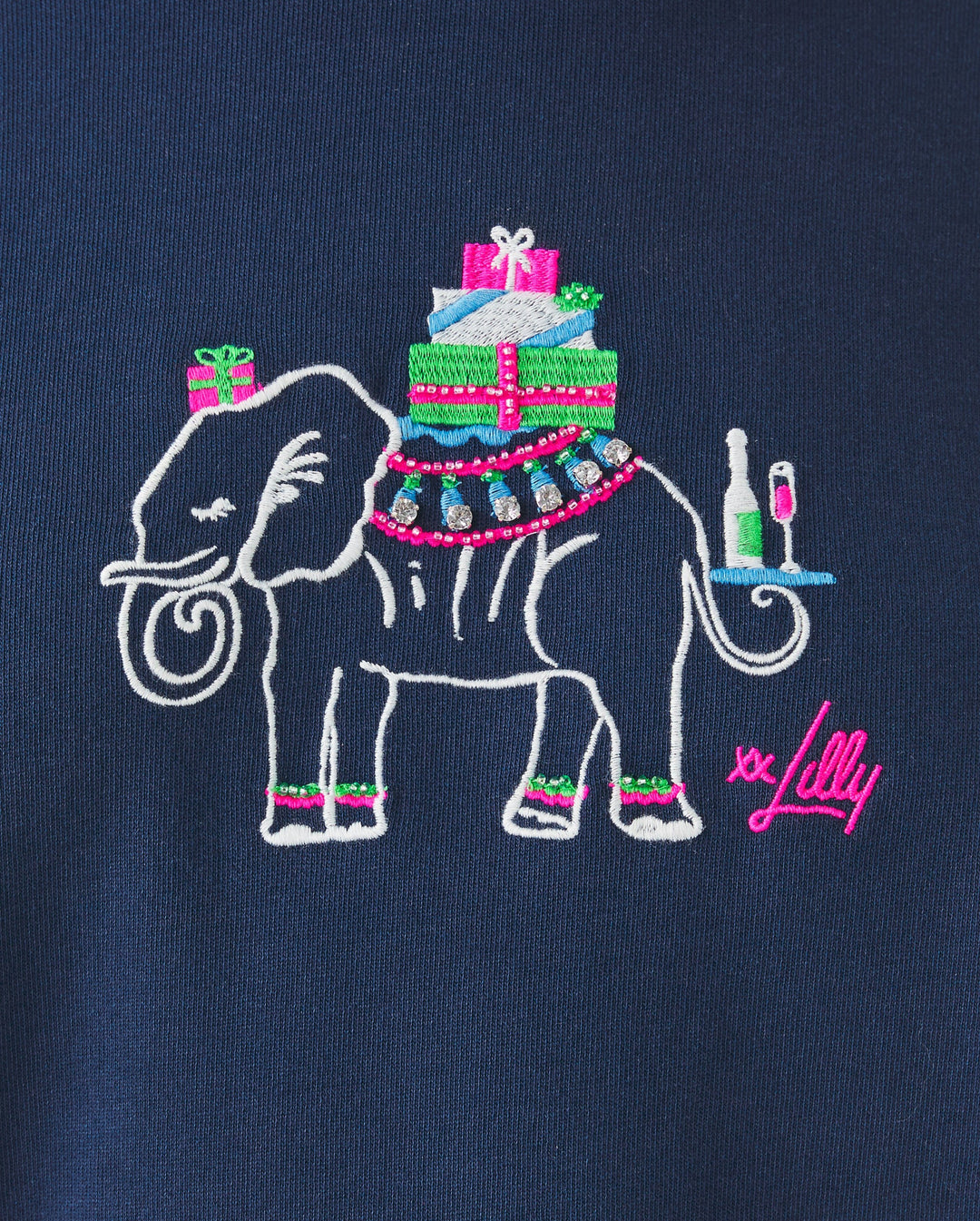 Ballad Cotton Sweatshirt - Low Tide Navy Holiday Elephant Embroidery