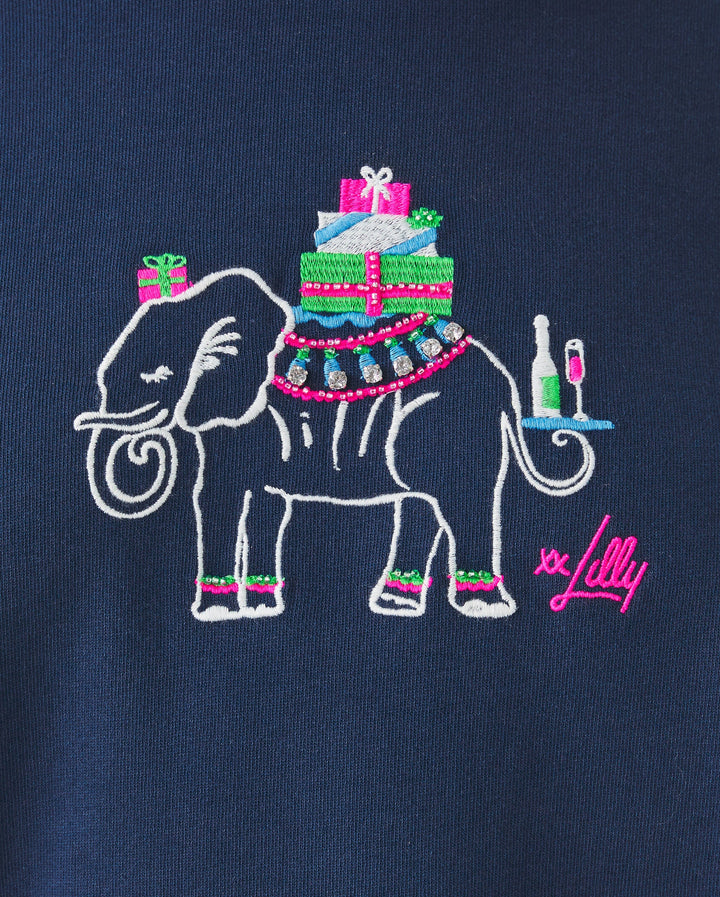 Ballad Cotton Sweatshirt - Low Tide Navy Holiday Elephant Embroidery