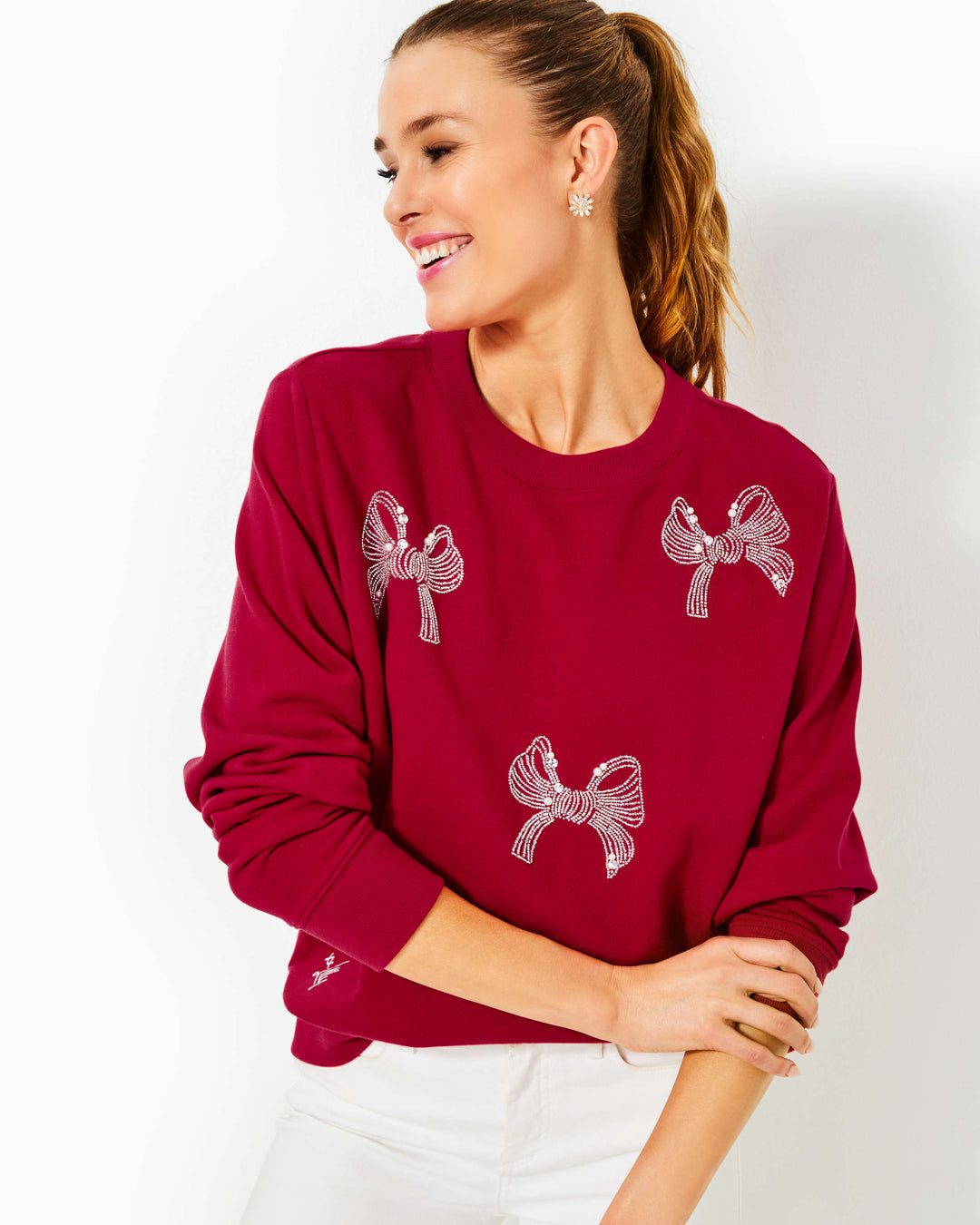 Ballad Long Sleeve Sweatshirt - Malbec Red Bow Embellishment