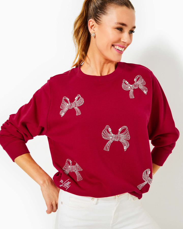 Ballad Long Sleeve Sweatshirt - Malbec Red Bow Embellishment