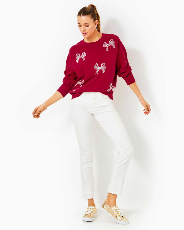 Ballad Long Sleeve Sweatshirt - Malbec Red Bow Embellishment