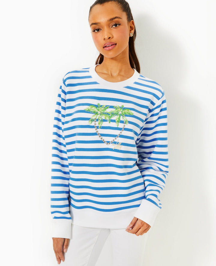 Ballad Long Sleeve Sweatshirt - Blue Stream Stripe Twin Palms Embellishment