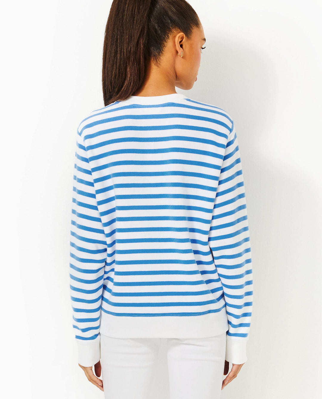 Ballad Long Sleeve Sweatshirt - Blue Stream Stripe Twin Palms Embellishment