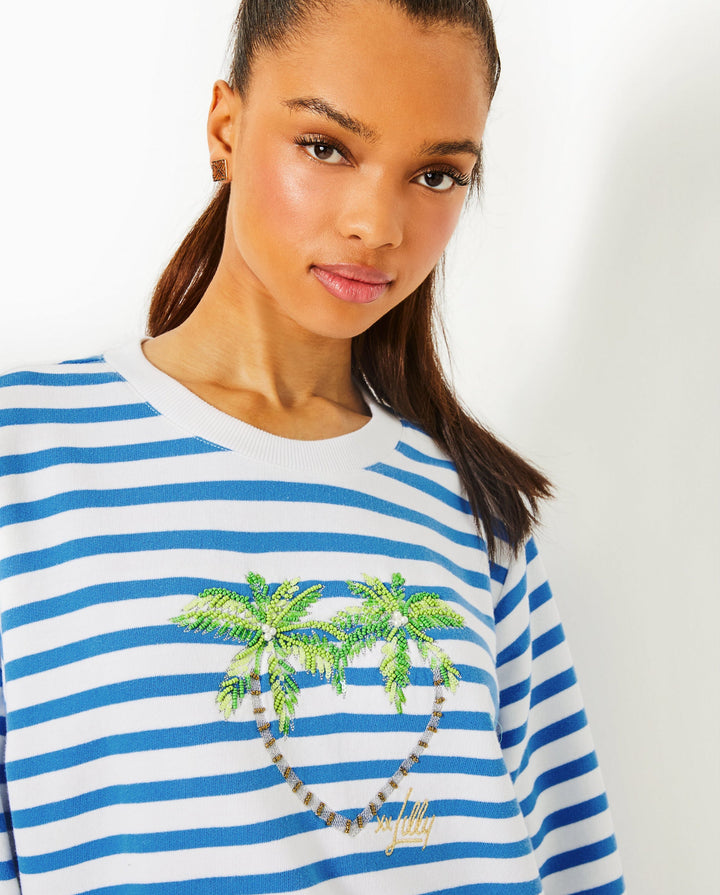 Ballad Long Sleeve Sweatshirt - Blue Stream Stripe Twin Palms Embellishment