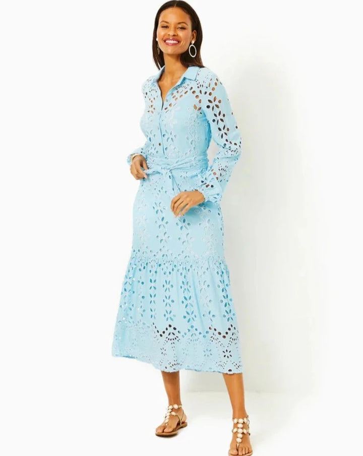 Zia Long Sleeve Eyelet Midi Dress