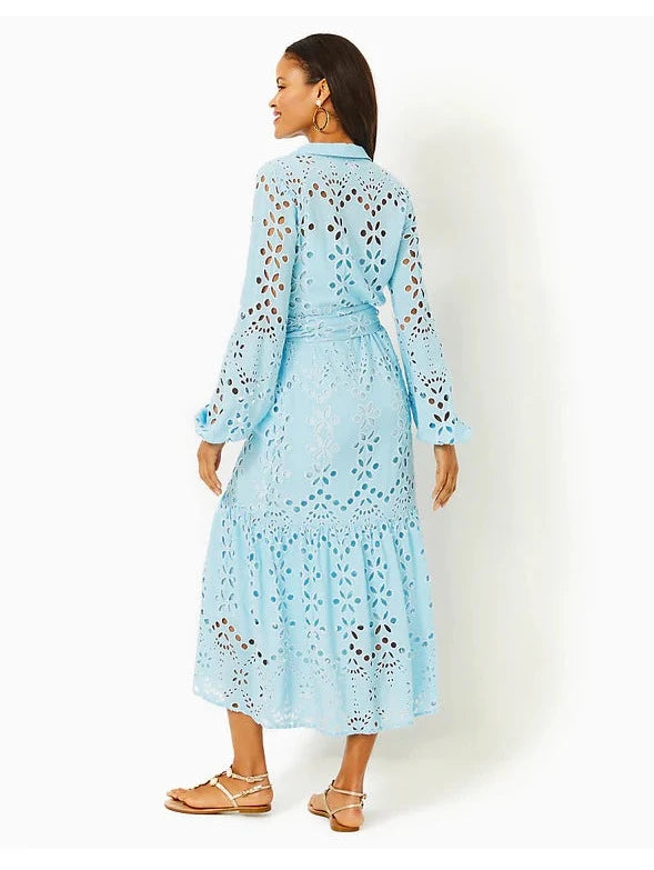 Zia Long Sleeve Eyelet Midi Dress