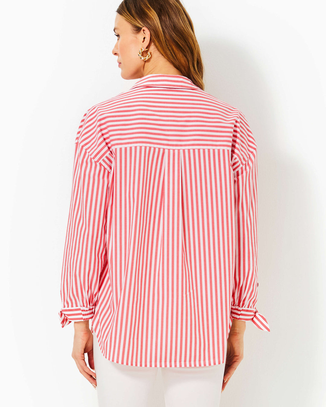 Lesia Relaxed Button Down Shirt - Rococo Red Cabana Stripe