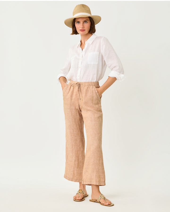 Brawley Linen Crop Pant - Iced Latte X Resort White