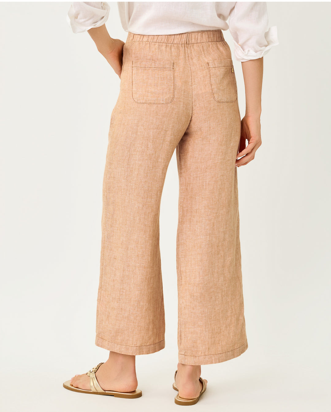 Brawley Linen Crop Pant - Iced Latte X Resort White