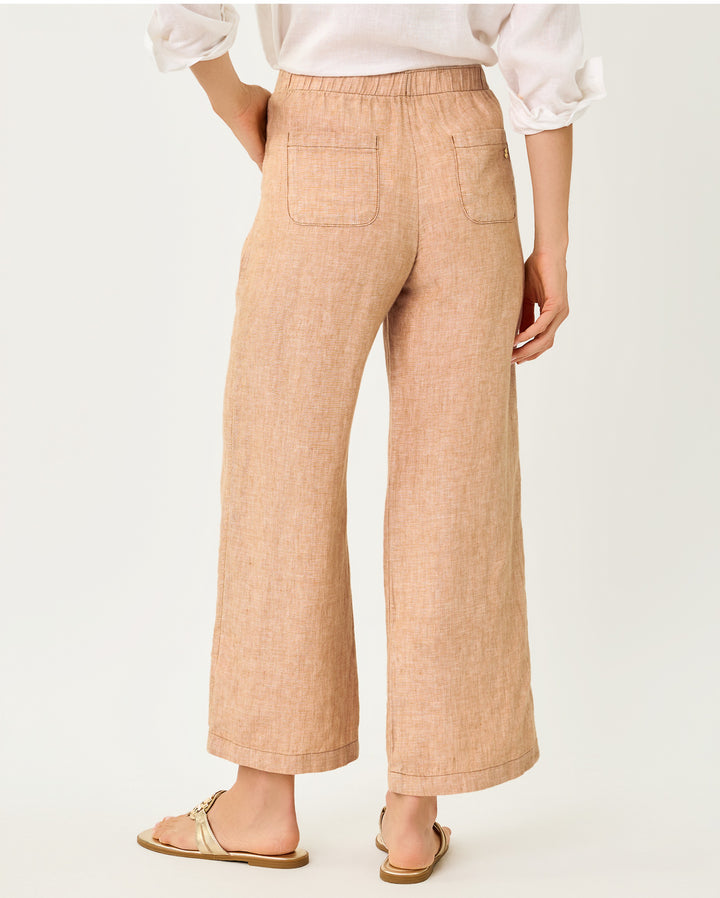 Brawley Linen Crop Pant - Iced Latte X Resort White