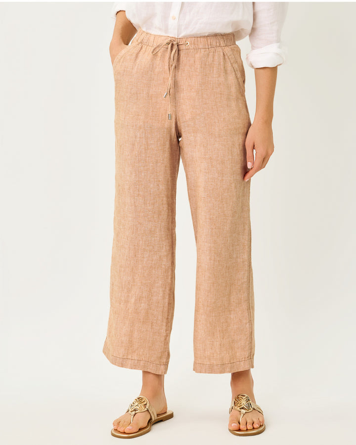 Brawley Linen Crop Pant - Iced Latte X Resort White