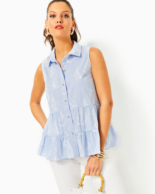 Breah Sleeveless Button Down Top